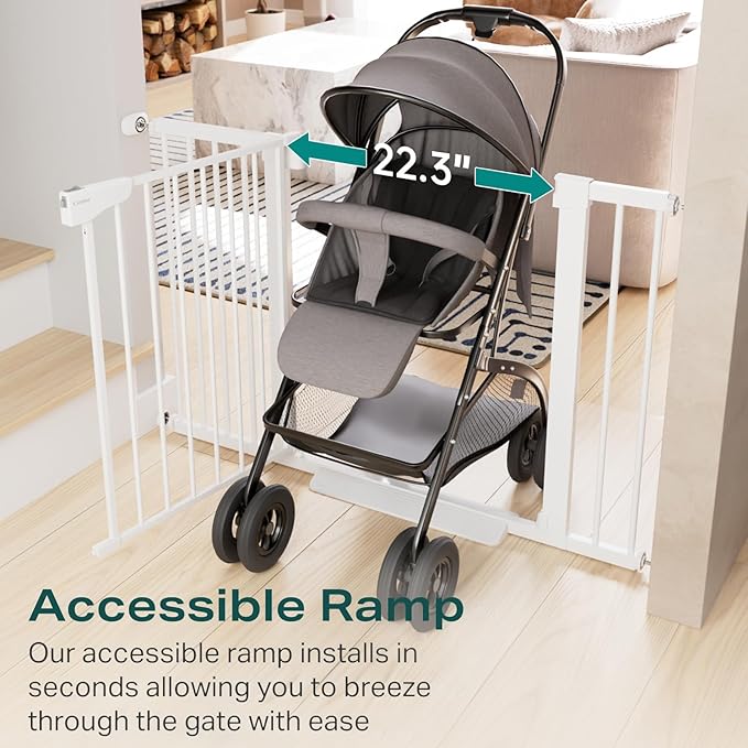 Cumbor 29.7-46" Baby Gate for Stairs, Toddler Safety Essentials for The House, Auto Close Dog Gate for Doorways, Mom's Choice Awards Winner-Easy Install Pressure Mounted Pet Gates for Dogs, White