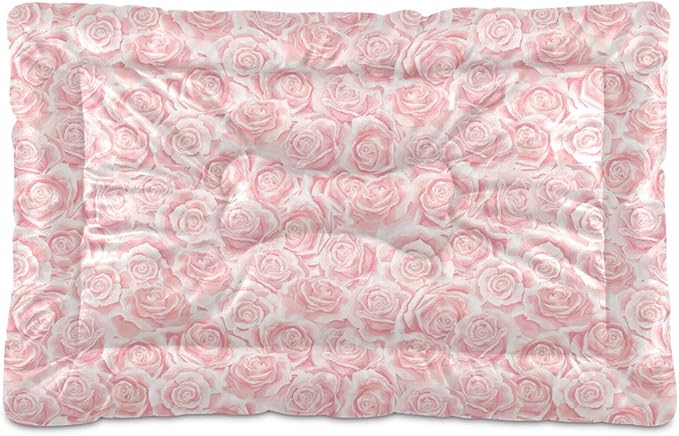 Cream Pink Rose Pet Bed Cute Dog Bed Mat Absorbing Non Slip Pad Pet Sleeping Mat for Small, Medium, and Large Dogs Puppy Cat 24 in x 18 in