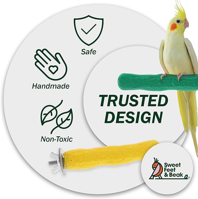 Sweet Feet and Beak Comfort Grip Safety Perch for Bird Cages - Pedicure Perch for Birds to Keep Nails and Beaks in Top Condition - Safe Easy to Install Bird Cage Accessories - Small 6.5"
