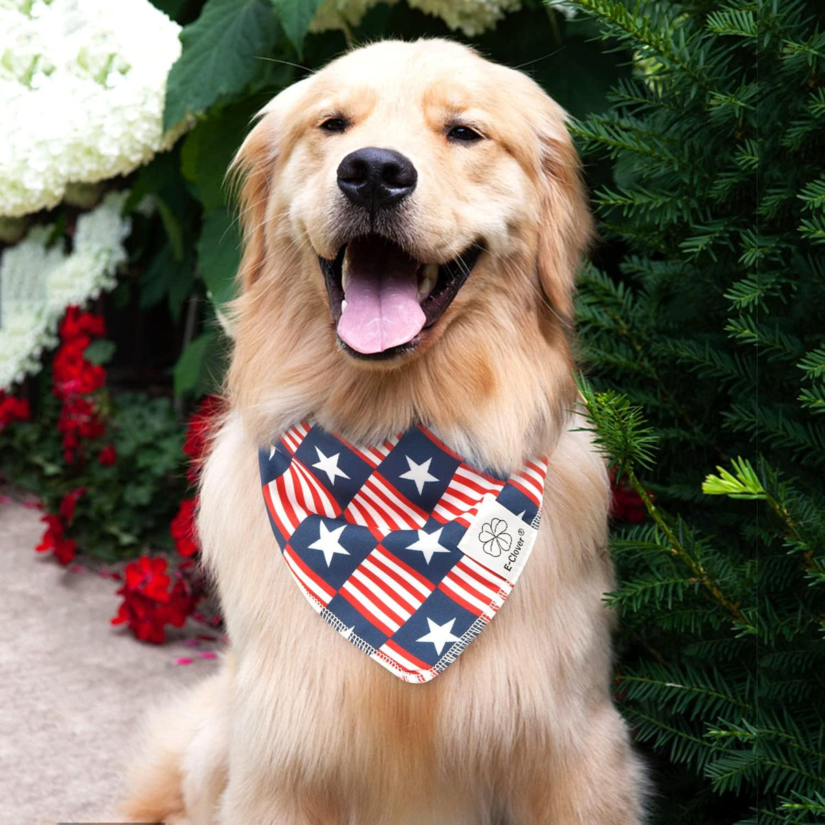E-Clover 4th of July Dog Bandanas & Matching Scrunchie Set American Flag Dog Scarf Washable Patriotic Pet Bandana Kerchief Bibs for Medium Large Dogs Owner Gifts