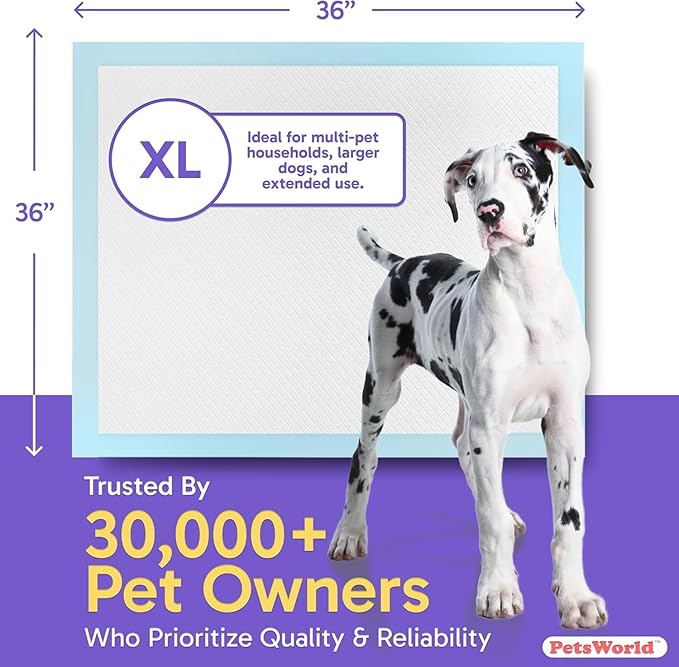 PETSWORLD Giant Dog Potty Pads, Odor-Eliminating, 36" x 36", Ultra Absorbent 5-Layer Leak-Proof Training Pads for Dogs & Cats (36x36, 2400 Count)