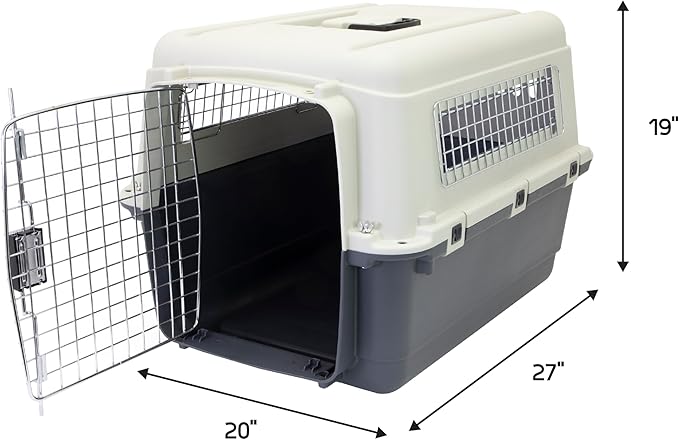 SportPet Designs Plastic Kennels Rolling Plastic Wire Door Travel Dog Crate - Medium, Gray (CM-2001-CS01)