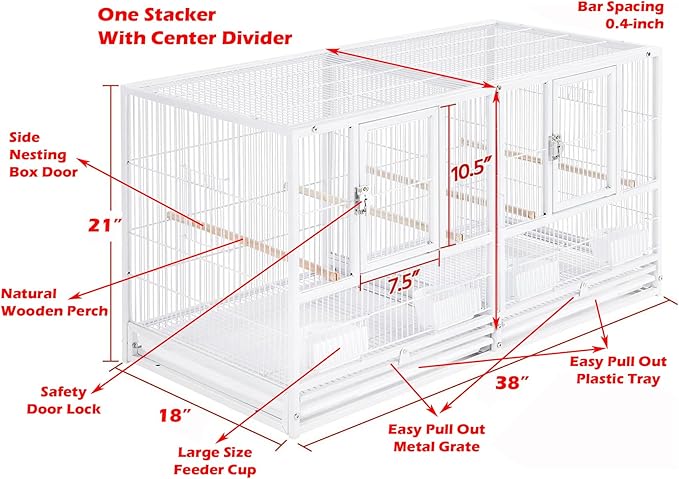 Combo Breeding Stacker Center Divided Breeder Bird Flight Double Rolling Cage with Side Breeding Nest Door Single Stacker