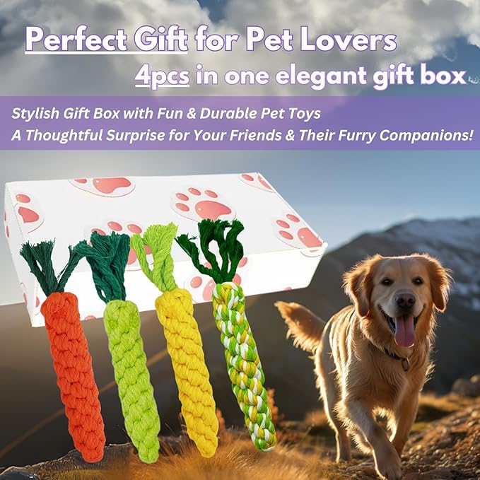 4PCS Mixed Color Woven Pet Chew Set (Yellow, Green, Orange, Rainbow), Dog Chew Toys, Cat Teething Toys, Durable & Safe Interactive Pet Toys