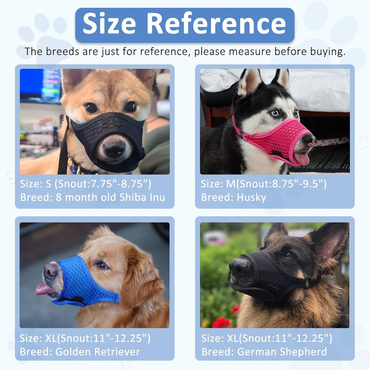 LUCKYPAW Dog Muzzle, Soft Muzzles for Large Medium Small Dogs to Prevent Biting Chewing with Ring and Adjustable Strap for Vet Visit Training (Blue, S)
