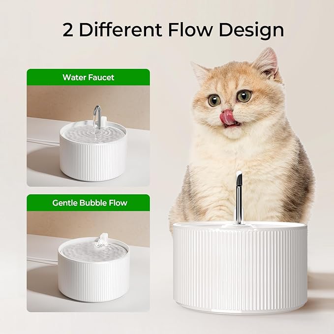 Voluas Ceramic Cat Water Fountain, 2.2L/74oz Cat Fountains for Drinking Indoor, Automatic Pet Water Dispenser with Ultra-Quiet Pump and Replacement Filter, Kitty Watering Supplies, Easy Clean BPA-Free