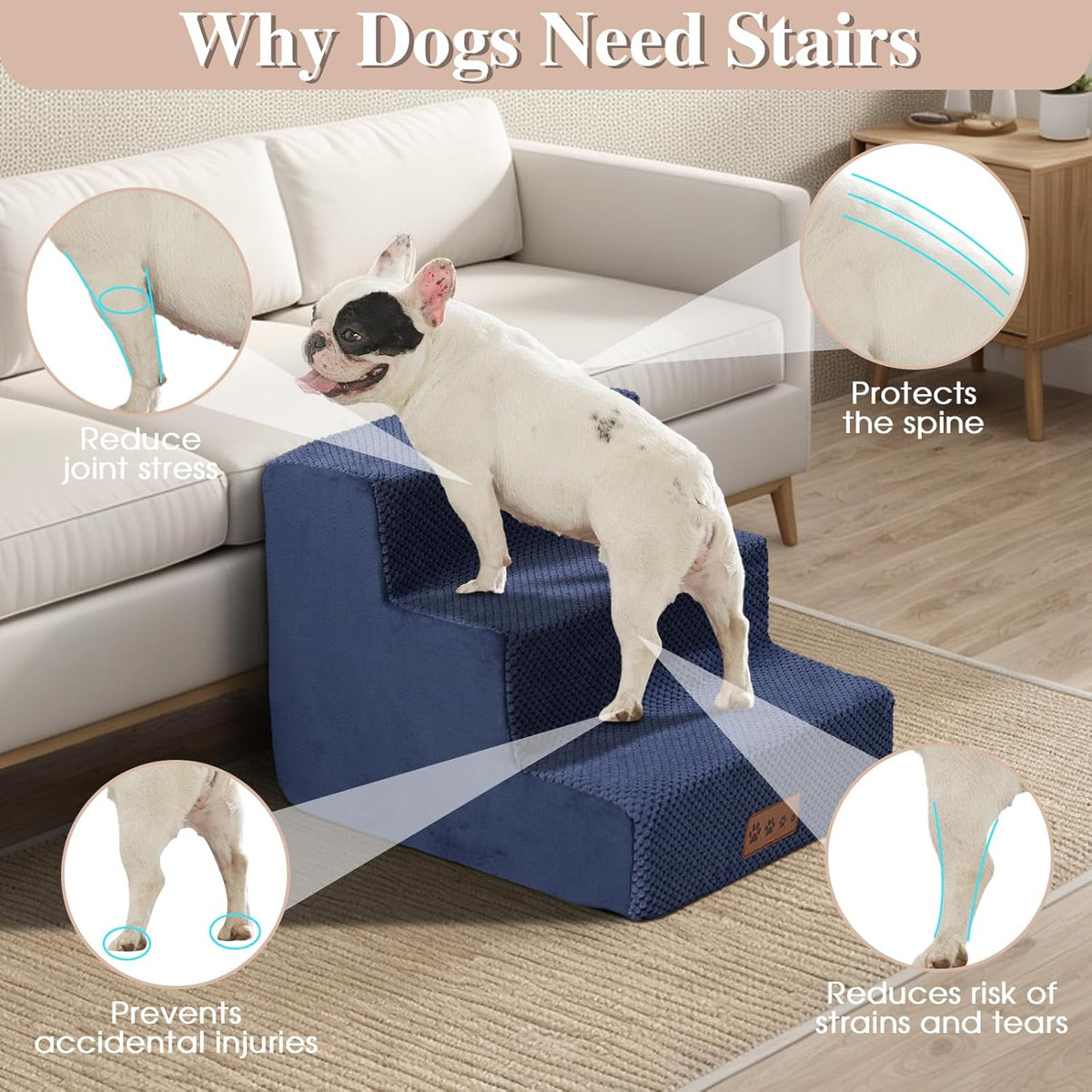 GGIB Dog Stairs for Small Dogs Cats Non-Slip Dog Steps for High Bed Pet Stairs for Sofa Couch Pet Ramp Pet Steps with Removable Washable Cover, 13" H, 3-Step
