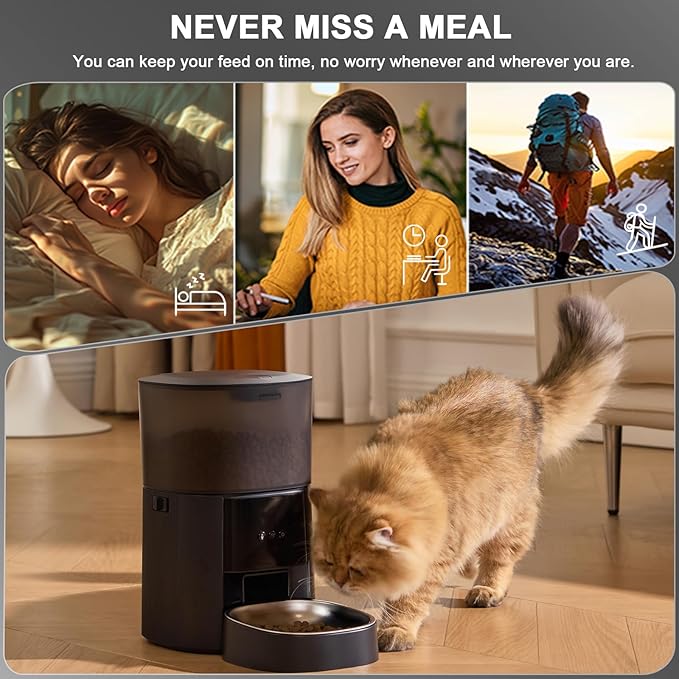 Automatic Cat Feeder WiFi with App Control, Voice Recorder, 4L Dry Pet Food Dispenser for Cats & Dogs with Freshness Preservation, Custom Feeding Times & Portions, Dual Power
