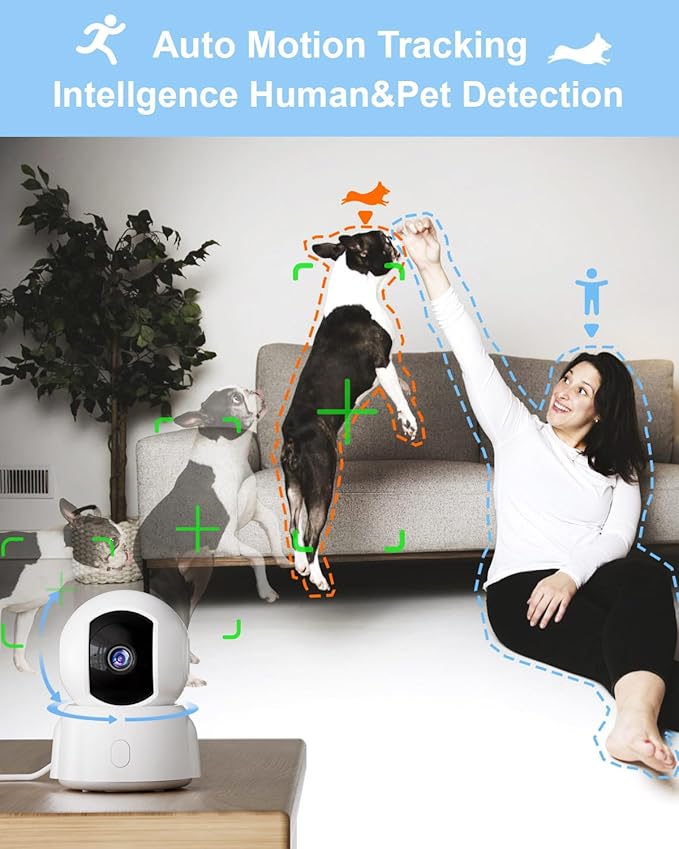 GOLSPARK Indoor Security Camera 2K, Pet Camera for Home Security, Dog Cam Pan/Tilt, Motion Tracking, 2-Way Audio, Night Vision Baby Monitor, Siren Alert, 24/7 Cloud &SD Card Storage, 2.4GHz