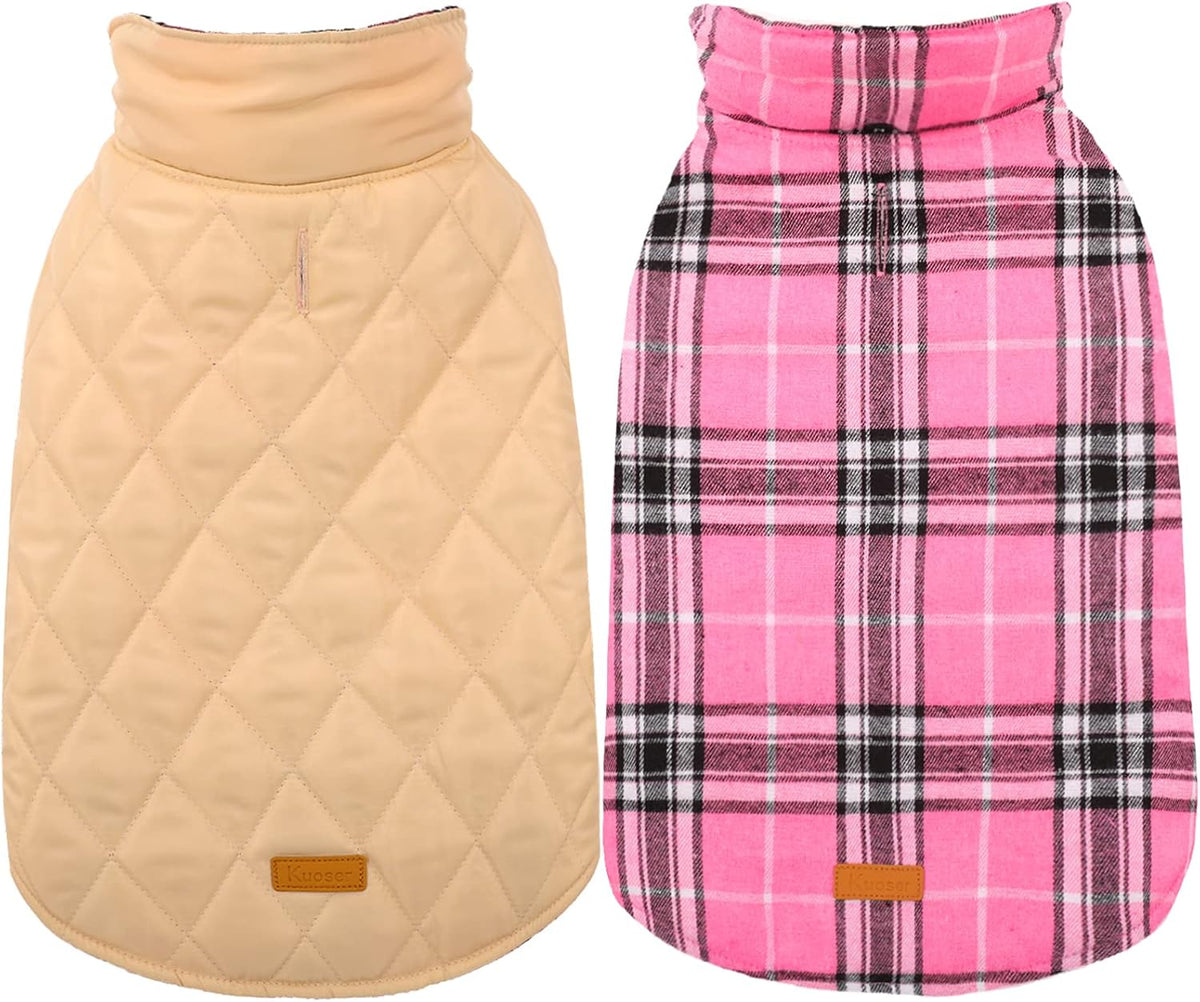 Kuoser Warm Dog Coat, Waterproof Dog Jacket for Extra Large Dogs, Adjustable Durable XXL Doggie Winter Coat Reversible Puppy Cold Weather Apparel from Small to Large Breed, Pink XXL