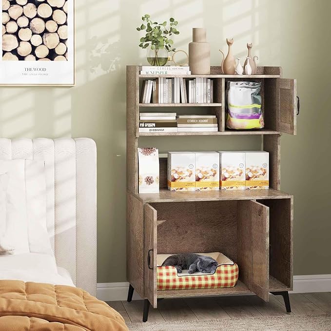 PETSITE Cat Litter Box Enclosure with Storage Shelf, 52 Inches Tall Modern Wooden Hidden Litter Box Furniture with Storage Shelving, Ideal for Indoor Cats (Oak)