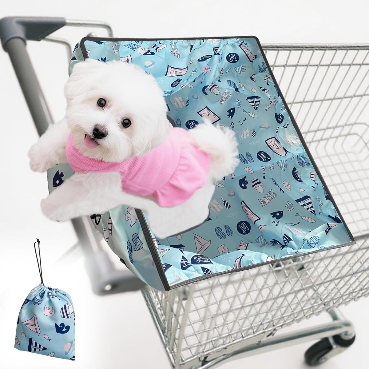 Shopping Cart Cover for Pets Dogs-Waterproof and Cooling Material,Portable and Easy-on Stretch Design with Carry Bag