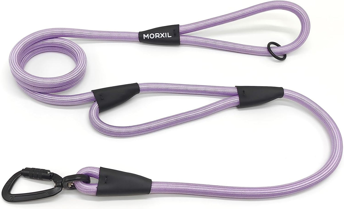 Rope Dog Leash with Two Handles, 6 Foot Heavy Duty Dog Leash with Aviation Aluminum Auto Locking Carabiner, Strong Nylon Pet Lead for Small, Medium, Large Dogs (Purple, 6FT-Two Handle)