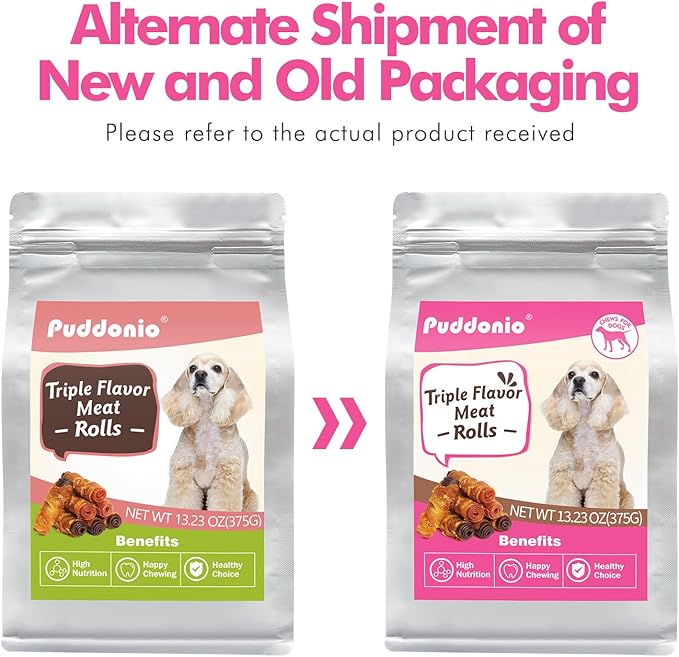 Dog Treats, Triple Flavor Chicken Duck Beef Meat Rolls, Rawhide Free Dog Snacks, Soft Treats for Small Dogs, 13.23 oz