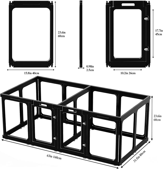 Clear Acrylic Dog Playpen with Door, for Puppy Rabbit Transparent Pet Pen, Black Dog Playpen Indoor, Dog Fence, Easy Assemble & Cleaning Dog Pen for Small & Medium Dogs (23.6“ Height, 14PCS)