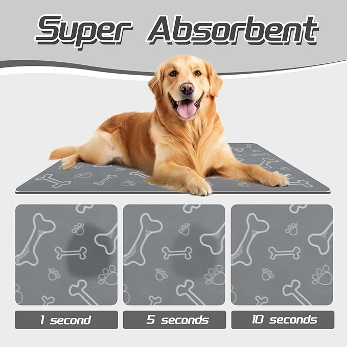 Le courant Dog Bowl Mats for Feeding, Cat Feeding Mat, Non-Slip Super Absorbent,No Stains Quick Dry Dog Water Dispenser.for Messy Drinkers.Easy Clean.Grey.Bone Printing-15.7x23.6 in
