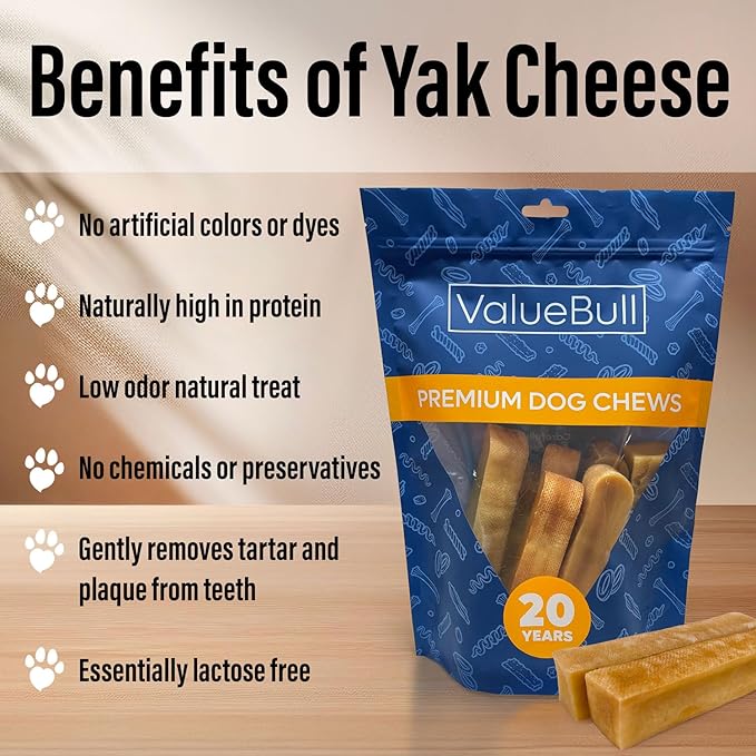 ValueBull Himalayan Yak Cheese Dog Chews, Large, 50 ct Wholesale Pack - Long Lasting for Aggressive Chewers, All Natural, Healthy & Safe, Low Odor Nepal Yak Milk Chews