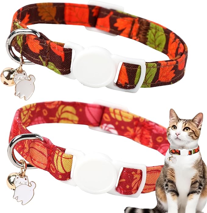 Unique style paws 2 Pack Kitten Collar Breakaway with Bell & Pendant, Adjustable Safety Cat Cotton Collars for Girl Boy Cats and Small Pets