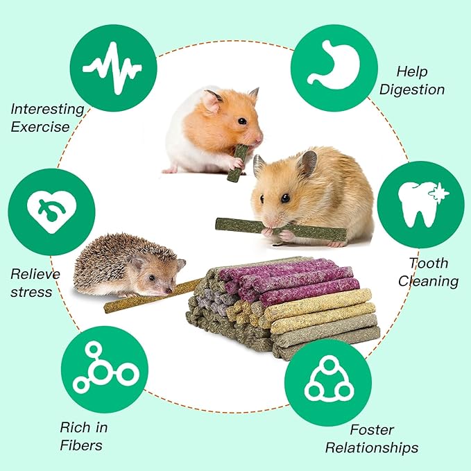 33 Pcs Rabbit Chew Sticks, Rabbit, Guinea Pig Toys, Natural Timothy Grass Molar Teeth Stick, Mixing Natural Flowers Chewing Toy, Small Animals Treats