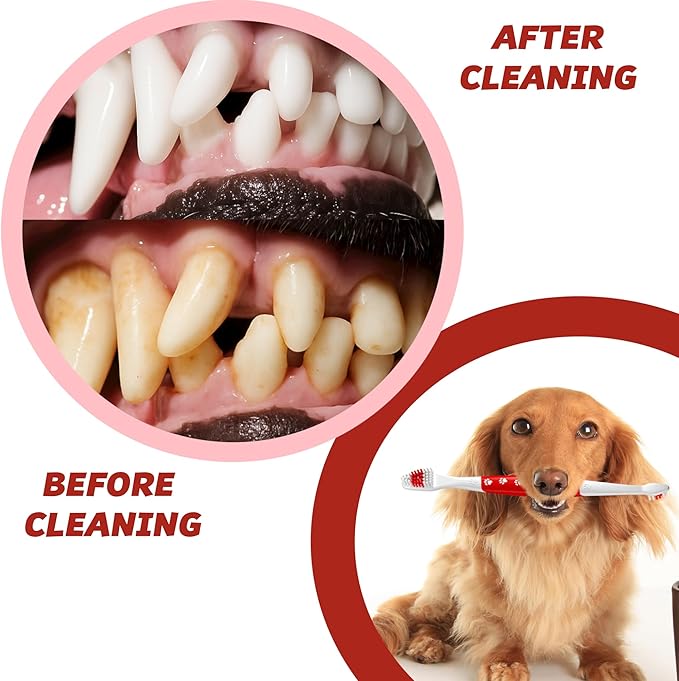 Pet Toothbrush for Dogs, Cats with Soft Bristles - Easy Teeth Cleaning & Dental Care, Non Slip Dual Head Dog Toothbrush for Medium & Large Pets, Toothpaste Not Included, Pack of 4(Multi)
