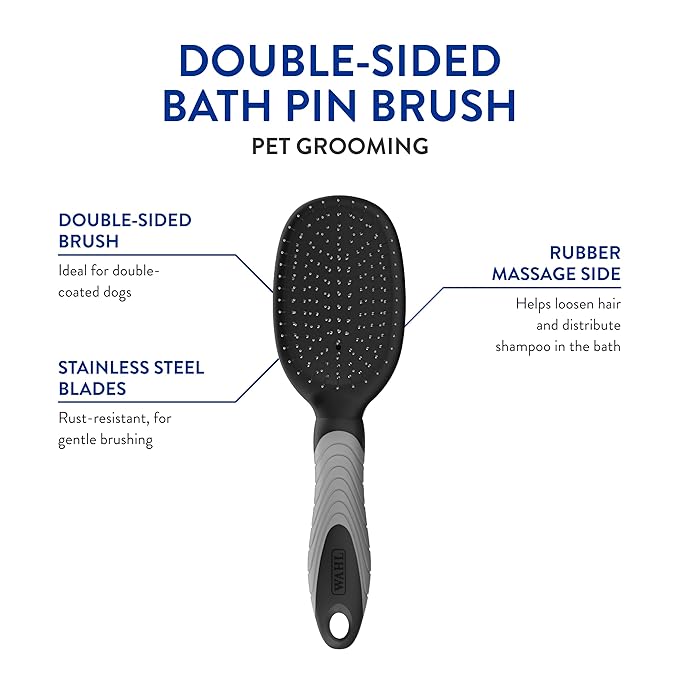 WAHL Professional Animal Double Sided Bath Pin Brush for Dogs (#858477) - Pet Brush to Groom Dogs - For Akitas, Huskies & Australian Shepherds - Durable Dog Pin Brush