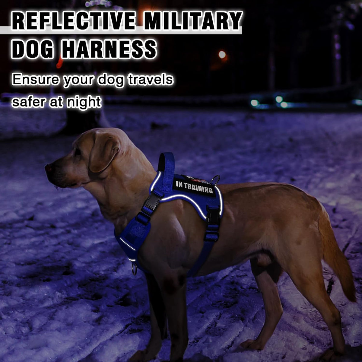 WINSEE Service Dog in Training Harness with 5 PCS Patches, Reflective Tactical Dog Vest Harness, Adjustable Soft Oxford Pet Harness with Easy Control Handle, Hook & Loop Panels for Walking Hiking