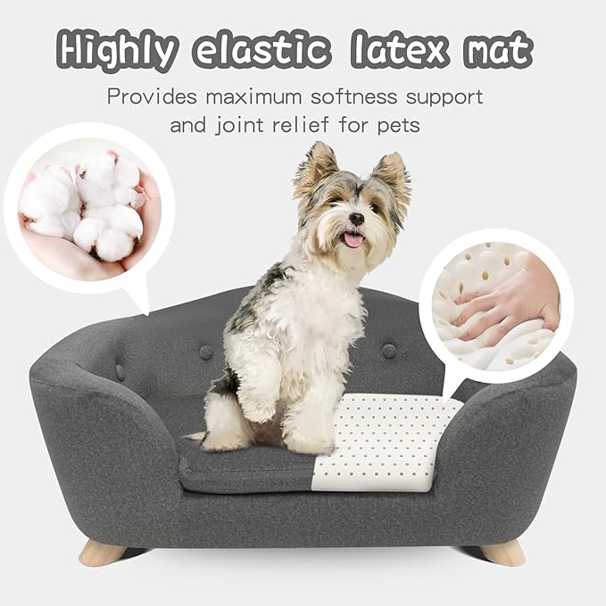 SHAVI Pet Sofa Dog Couch for Small Pet Dog and Cats, Low Back Lounging Bed with Velvet Modern Cat Couch Easy-to-Clean(Grey)