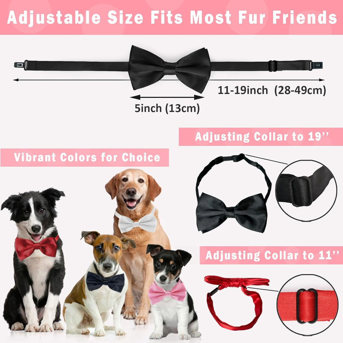 KOOLMOX Dog Bow Tie, Red Bow Tie with Adjustable Dog Collar for Medium and Large Dogs Cats Pets Wedding Birthday Party Holiday Homecoming Costumes, 1 Piece Wine Red