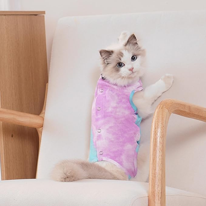 PUMYPOREITY Cat Recovery Suit, Cat Surgery Recovery Suit Female, Cat Spay Recovery Suit, Alternative to Cone of Shame, Cat Surgical Recovery Suit for Skin Diseases and Abdominal Wound, Purple, S