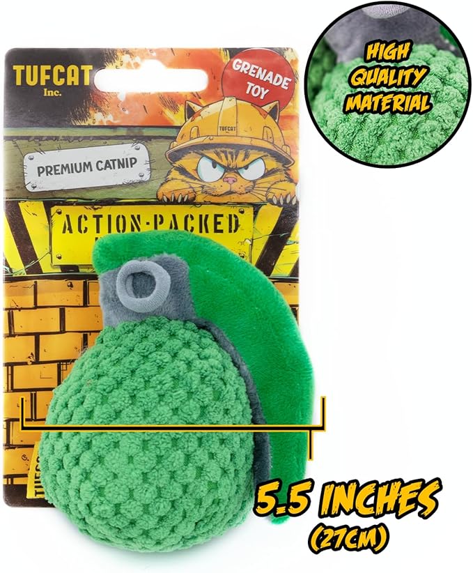 Cat Toys Grenade, Cat Toys for Indoor Cats, Kitten Toys, Catnip Toys for Cats of All Breeds, Action Themed Fun for Kicking, Biting, Chewing (Grenade & TNT, 2-Pack)