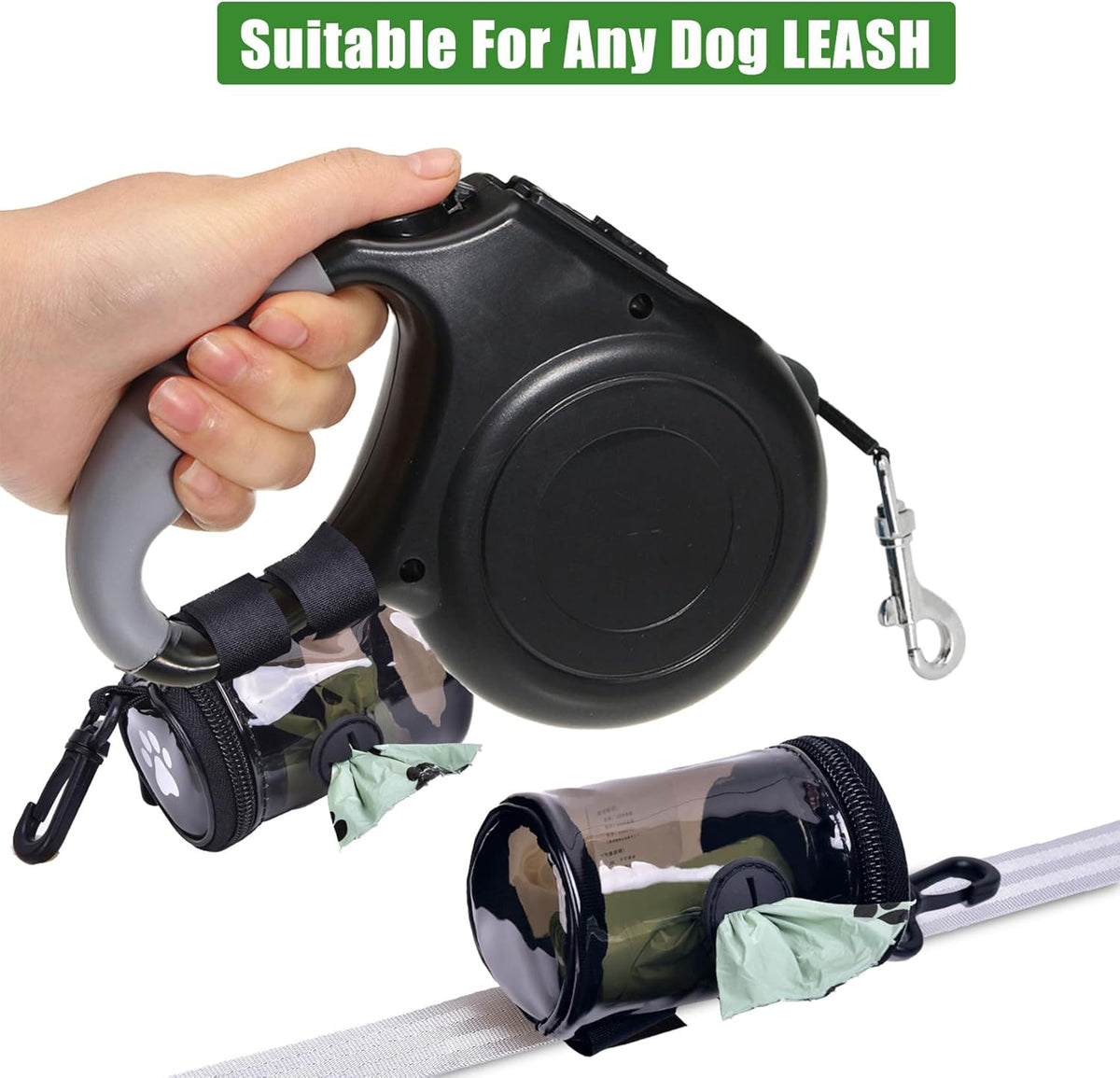 Dog Waste Bag Dispenser Poop Bag Dispenser for Leash Accessory dog Poop Bag Holders Fits Dog Leash Include Hand Free Holder, Clear, No-PUXYB