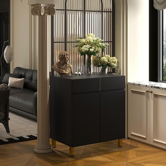 Large/Tall Litter Box Enclosure, Modern Wooden Litter Box Furniture for XL Litterbox with Drawer as Sideboard Cabinet (Black)