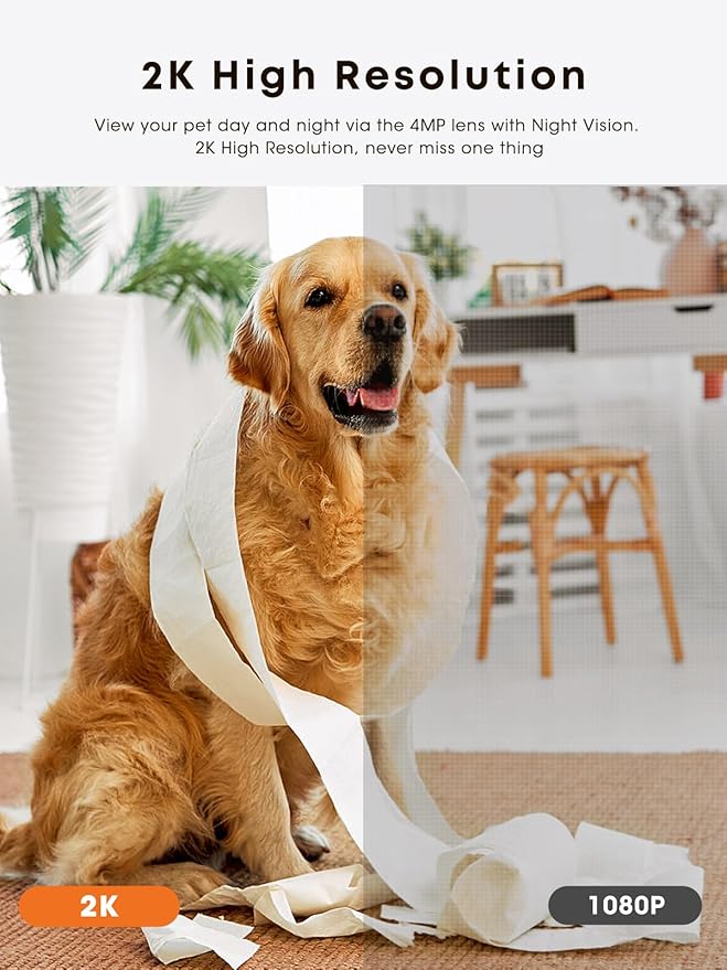 Dog Camera with Treat Dispenser, 2K 330° View Pet Monitor with Phone App, Night Vision, 2.4 &5G WiFi, Interactive 2-Way Audio Speaker, Motion Detection, Smart Home Indoor Cam, No Subscription Fee
