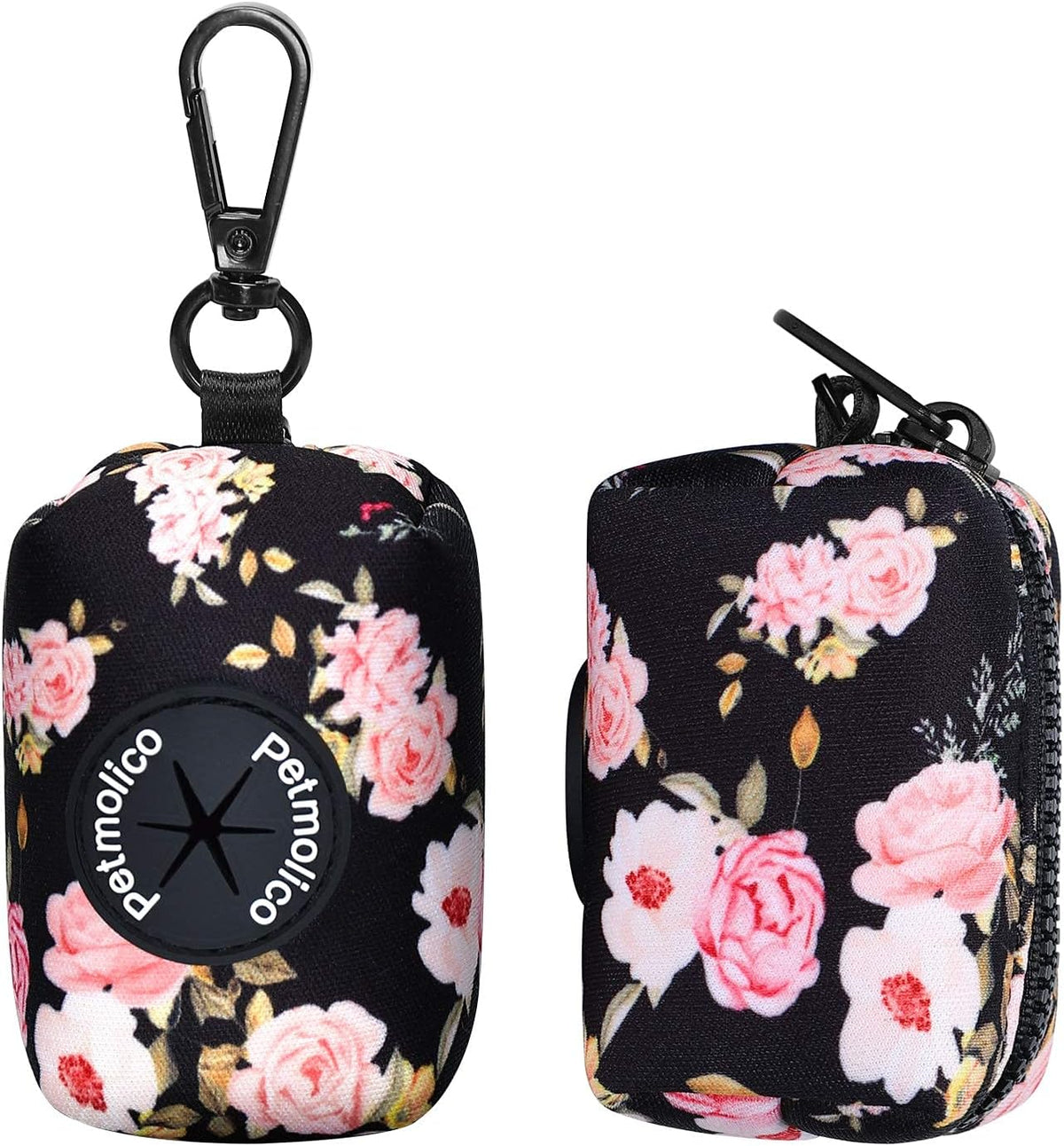 Petmolico Dog Poop Bag Holder Leash Attachment, Waste Bag Dispenser Zippered Pouch, Fits Any Leash, Includes Free Roll of Bags, 2 Packs - Pink Rose
