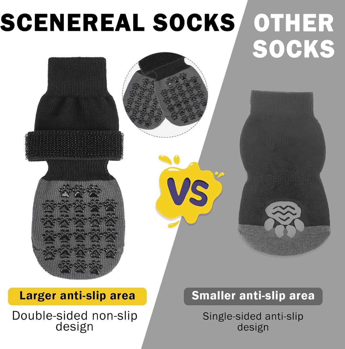 SCENEREAL Dog Socks to Prevent Licking Paws for Hardwood Floors Anti Slip, Dog Grippy Socks Shoes for Senior Small to Large Dogs, Dog Boots & Paw Protectors for Hot/Cold Scratching Pavement