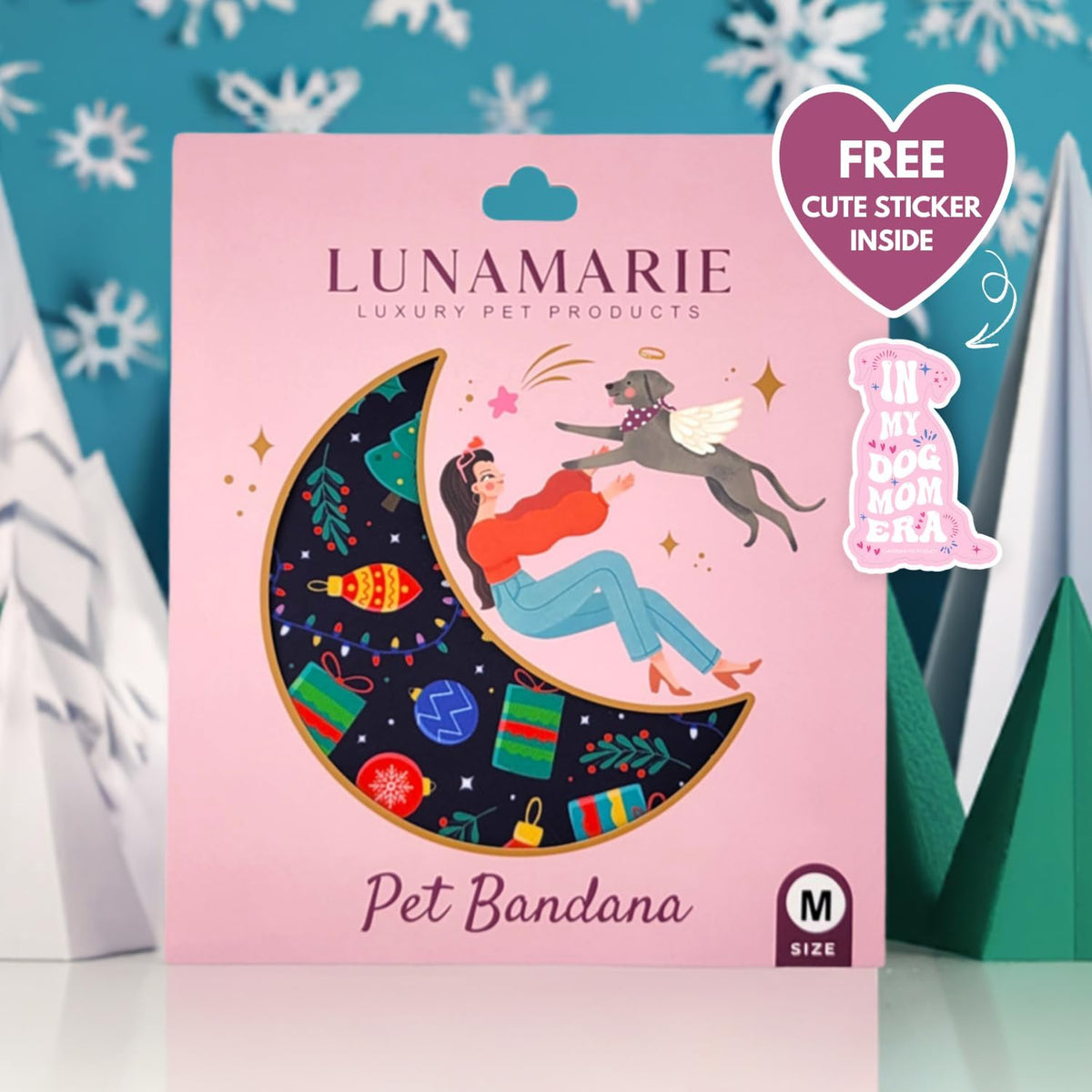 LunaMarie - Luxury Pet Birthday Bandanas -Premium & Silky Poly Fabric | 100% Handmade | Custom Shape Dual Layered (Christmas Tree, Small)