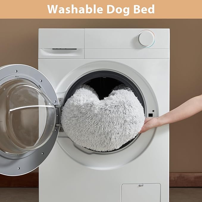 WNPETHOME Calming Dog Bed Cat Bed Donut, Faux Fur Pet Bed Self-Warming Donut Cuddler, Comfortable Round Plush Dog Beds (27 x 27 Inch, Light Grey)