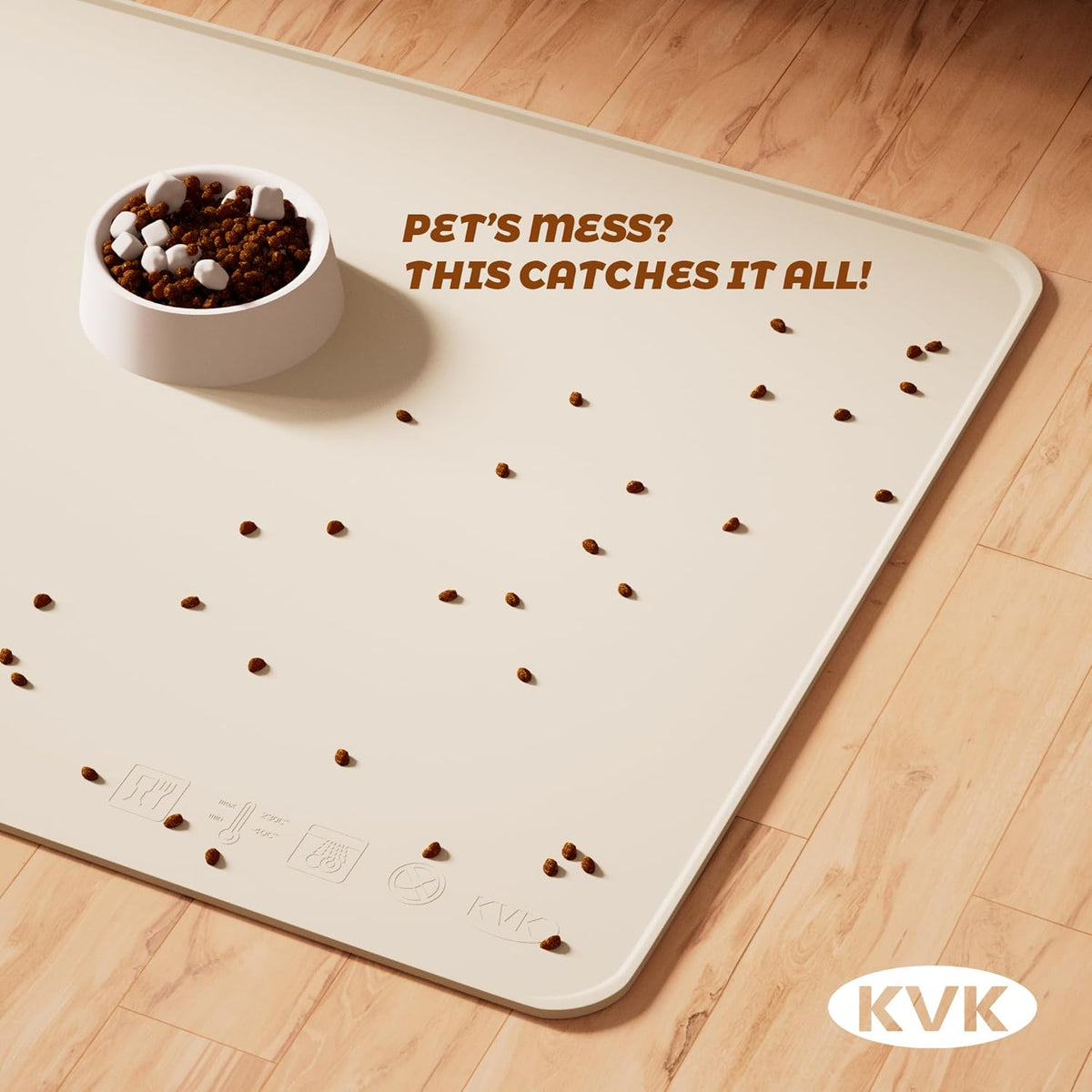 KVK Dog Food Mat, 39.4×29.5in Extra Large Silicone Pet Feeding Mat - Waterproof, Non - Slip, Chew - Resistant for Food & Water, Protect Floors (Cream)