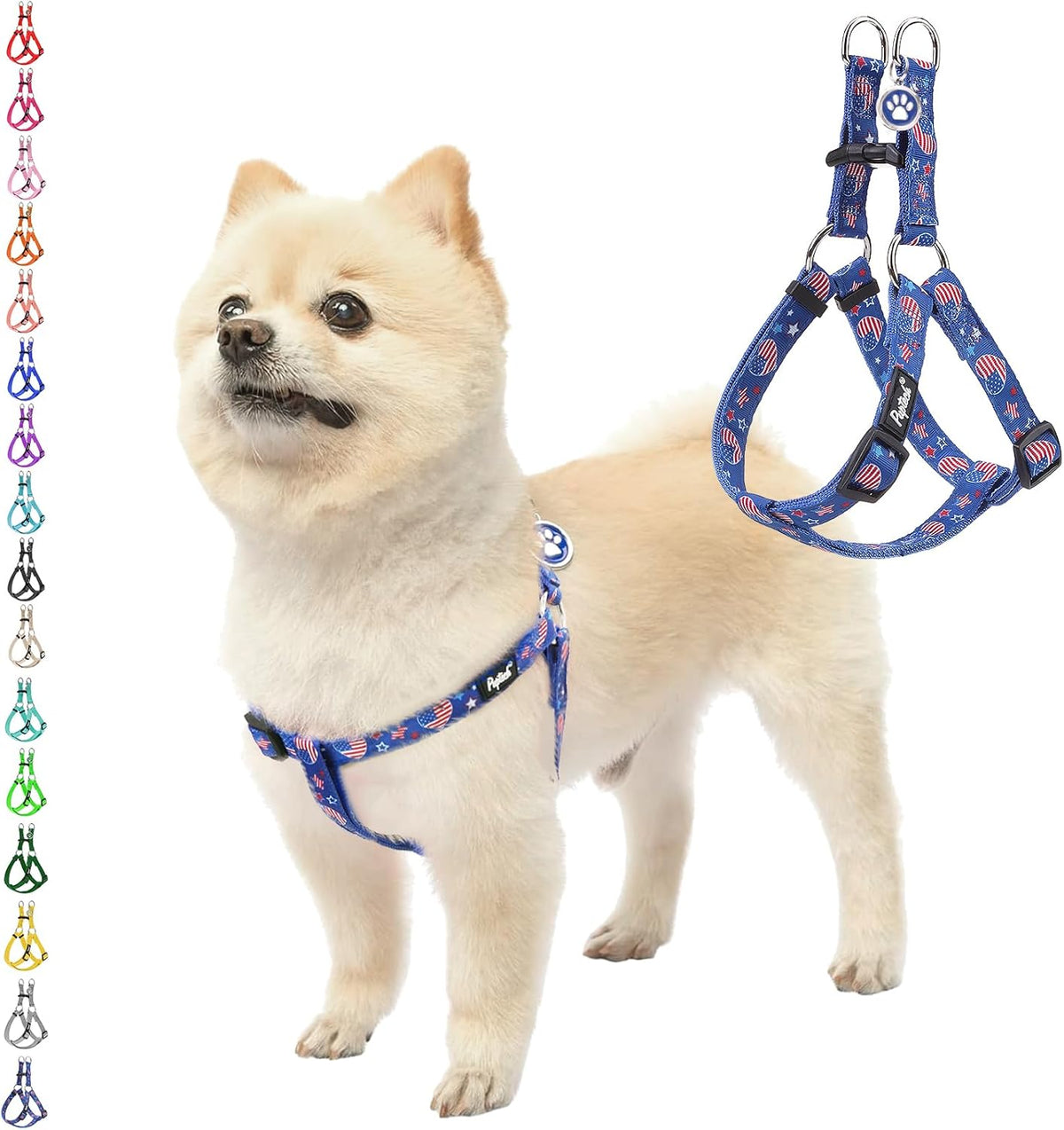 PUPTECK No Pull Dog Harness Soft Adjustable Basic Nylon Step in Puppy Vest Outdoor Walking with ID Tag, American Flag, M
