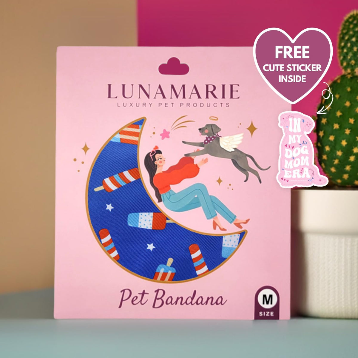 LunaMarie - Luxury Pet Birthday Bandanas -Premium & Silky Poly Fabric | 100% Handmade | Custom Shape Dual Layered (4th of July, Large)
