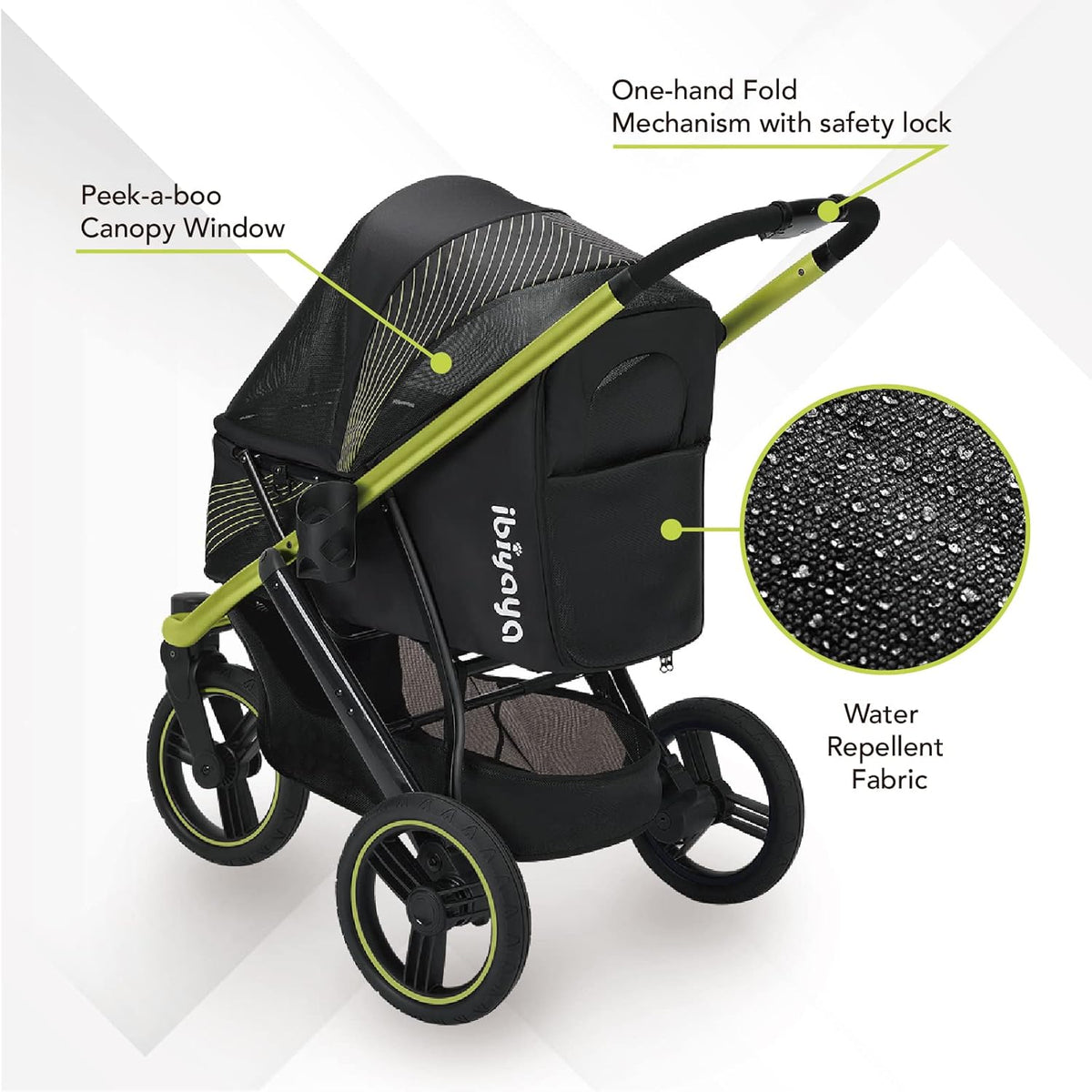 ibiyaya The Beast Pet Jogging Stroller for All Terrains, 3-Wheel Dog Carrier with Double Breaks, Zipperless Large Stroller for Running & Hiking, Multiple Small Dogs, Medium Dogs, or Cats (Jet Black)