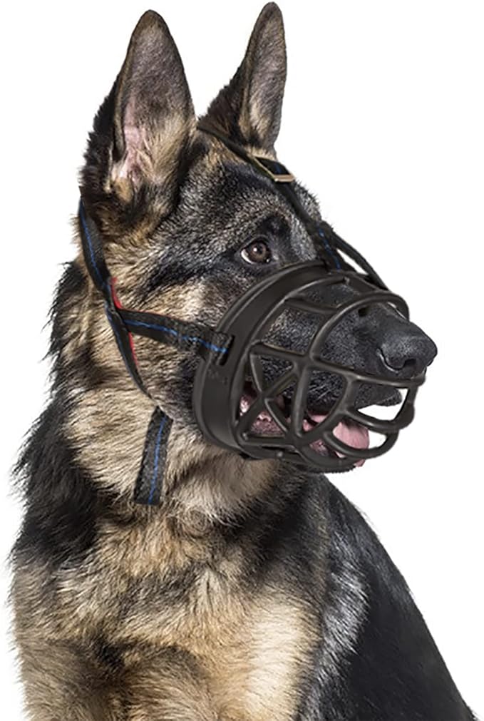Dog Muzzle Breathable Basket Muzzles for Large and X-Large Dogs, Stop Biting, Barking and Chewing, Best for Aggressive Dogs Black Brown (Black Rubber, L)