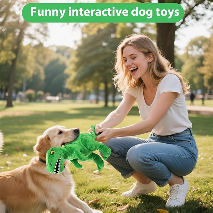 Dog Toys Cute Dinosaur Plush Toy for Large Dogs - Squeaky Interactive Stuffed Dog Chew Toy for Puppies, Pet Toys for Small to Large Breeds