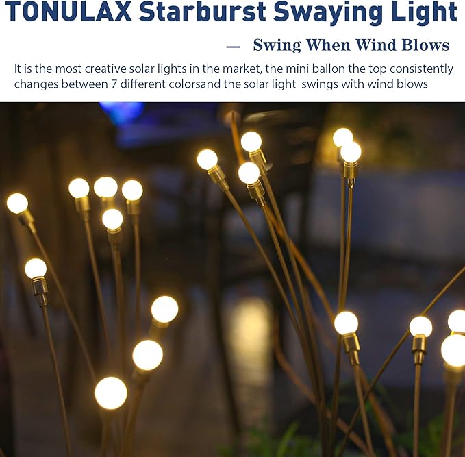 TONULAX Solar Garden Lights - Upgraded Solar Swaying Light, Sway by Wind, Outdoor Lights, Yard Patio Pathway Decoration, High Flexibility Iron Wire & Heavy Bulb Base, Warm White(10 Pack)