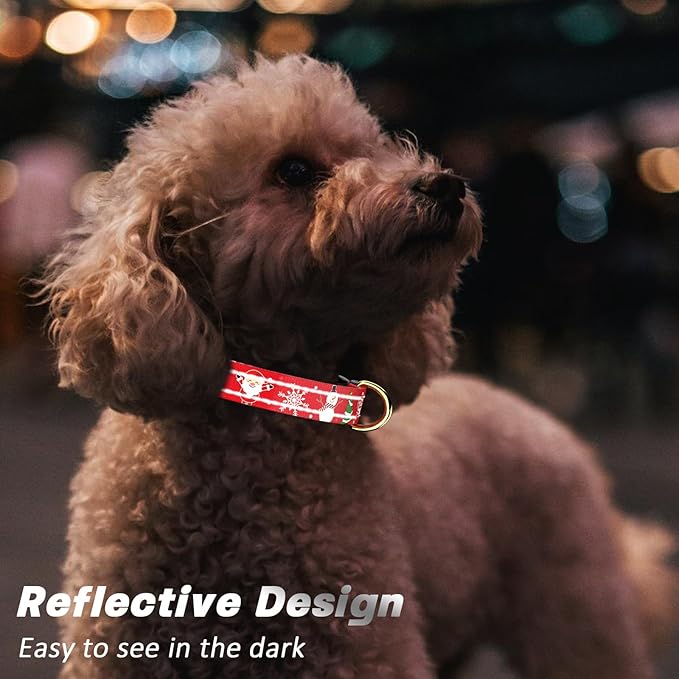 Reflective Dog Collar, Cute Christmas Style Dog Collars for Medium Dogs, Soft Nylon Puppy Collar for Boy and Girl Female Dog, Adjustable Heavy-Duty Pet Collar with Quick Release Buckle, Red