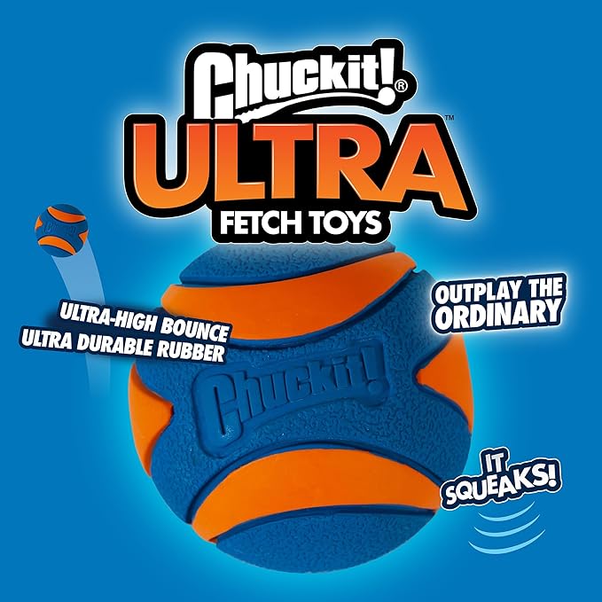 Chuckit! Ultra Ball Dog Toy - Medium Bouncy Fetch Balls for Dogs 20-60 lbs - Made from Durable Rubber - Floating Water Pet Toys - Size Medium - 2.5-inch Diameter - Pack of 4