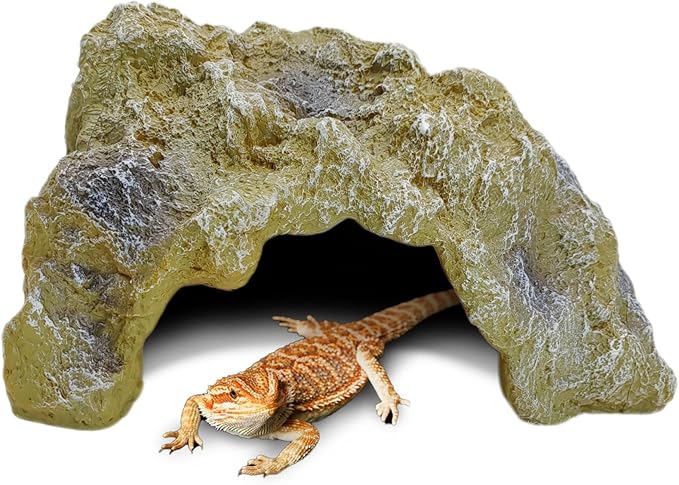 Hamiledyi Reptile Hides Large Simulation Rock Reptile Cave Hideouts Terrarium Habitat Décor Bearded Dragon Hideout for Snake Geckos Lizards Turtle Frogs Amphibians (L)