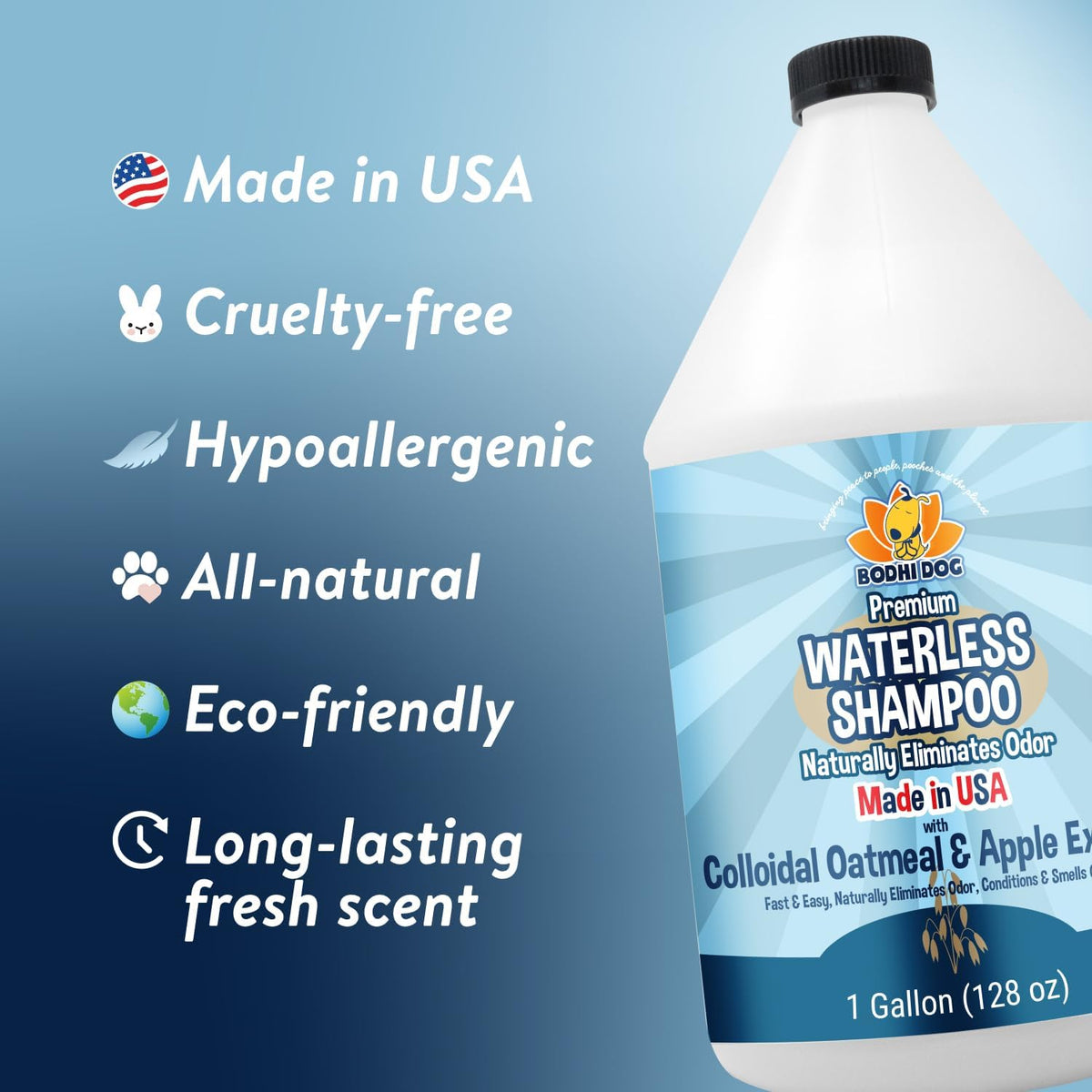 Bodhi Dog Waterless Shampoo - Natural Dry Shampoo for Dogs & Cats - Neutralizes Pet Odor - No Rinse Required - Made of Natural Extracts - Safe for Sensitive Skin - Oatmeal & Apple (1 Gallon)