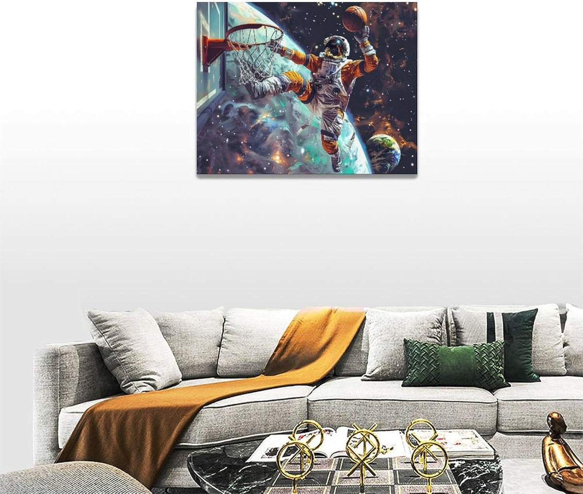 Quorin Astronaut Wall Art Funny Spaceman Basketball Pictures Space Galaxy Planet Wall Decor Canvas Print Painting Artwork for Bathroom Living Room Bedroom 12"x16"