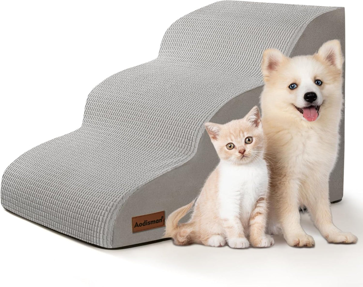 3-Step Dog Ramp and Stairs for Sofa and Chair - Non-Slip Sturdy Pet Steps for Small Dogs and Cats,15.7" H,Light Grey